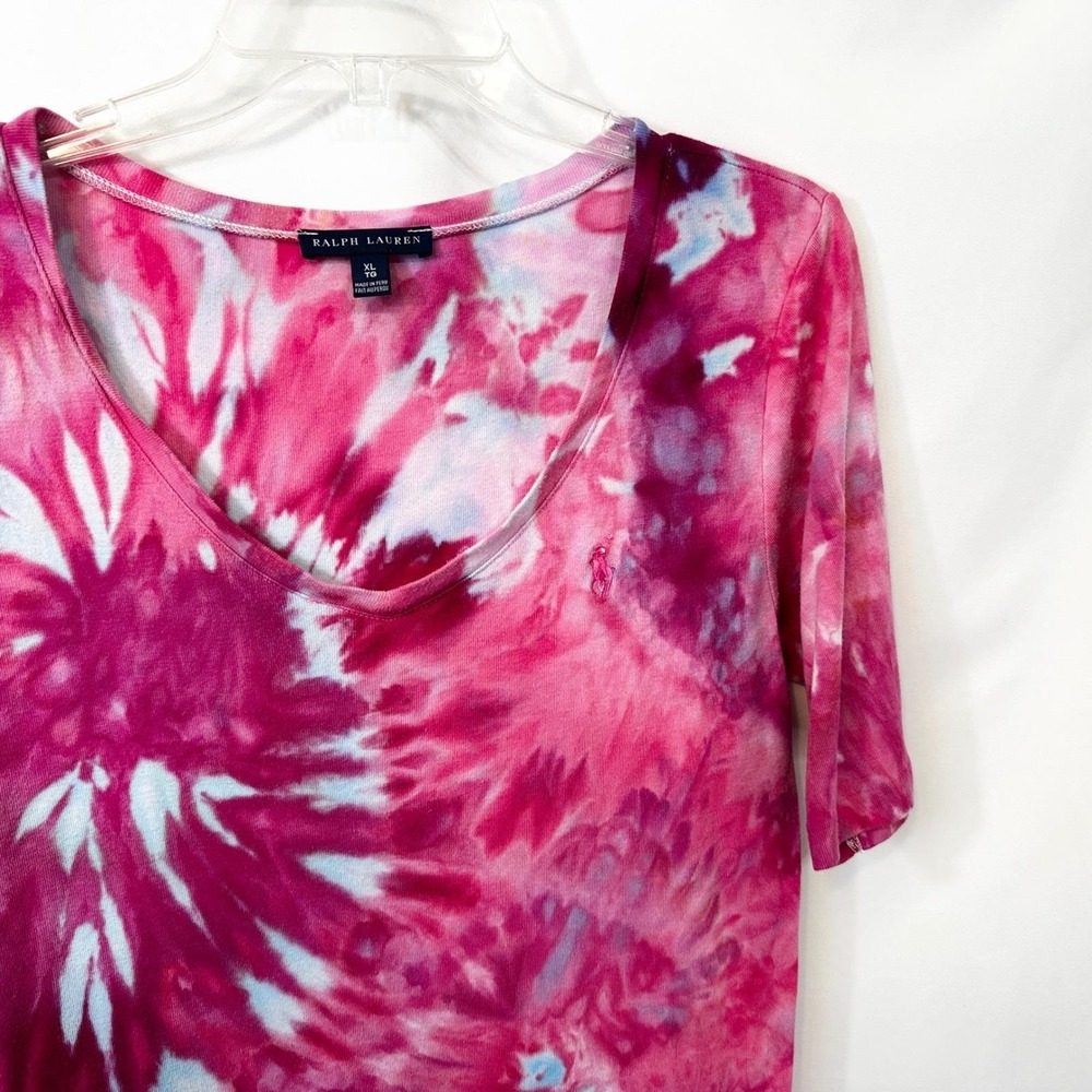 Ralph Lauren XL Top‎ Handmade Tie Dye Pink Blue Spiral Festival Boho Artsy 430 - Picture 6 of 11